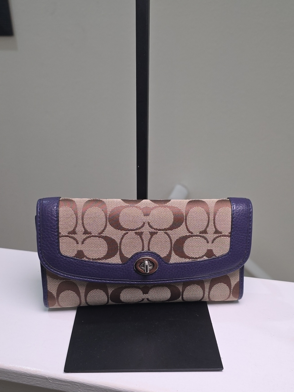 Coach Park F49145 Signature Turnlock Indigo Slim Envelope Wallet/Checkbook EUC
